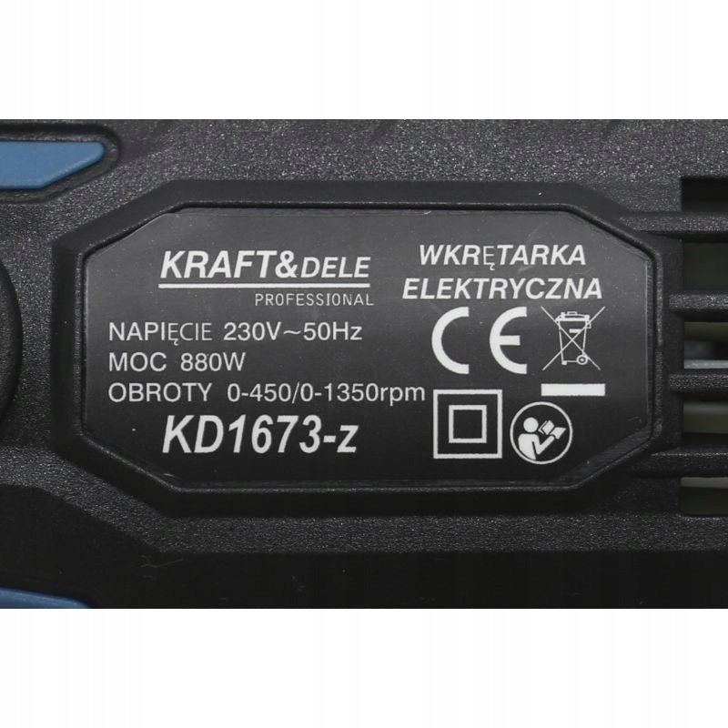SCREWDRIVER ELECTRIC POWER DRILL 880W 2 GEARS 230V LED KD1673-Z Motor type brushed motor