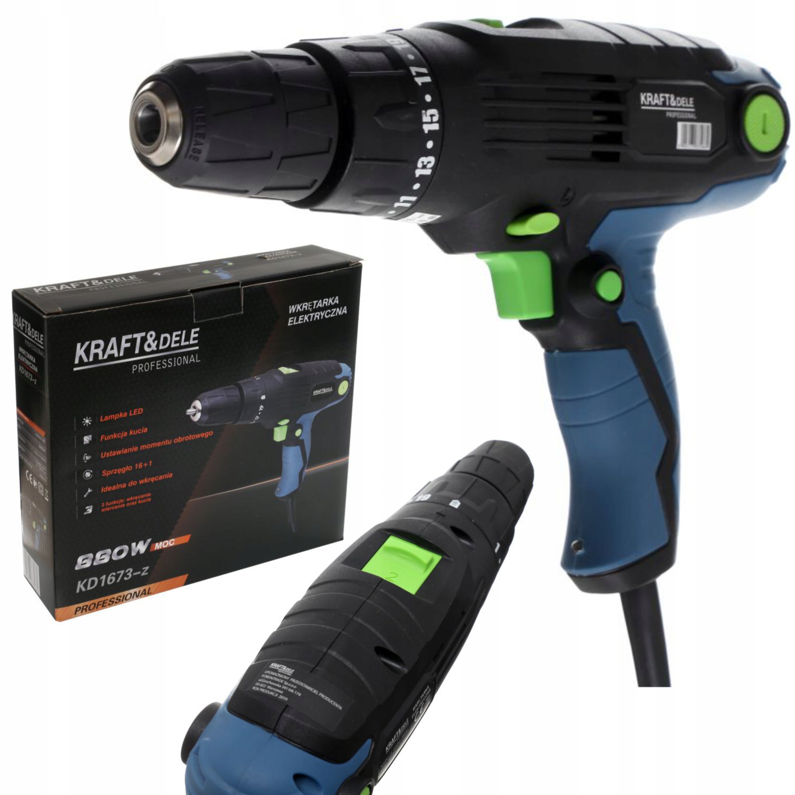 SCREWDRIVER ELECTRIC POWER DRILL 880W 2 GEARS 230V LED KD1673-Z