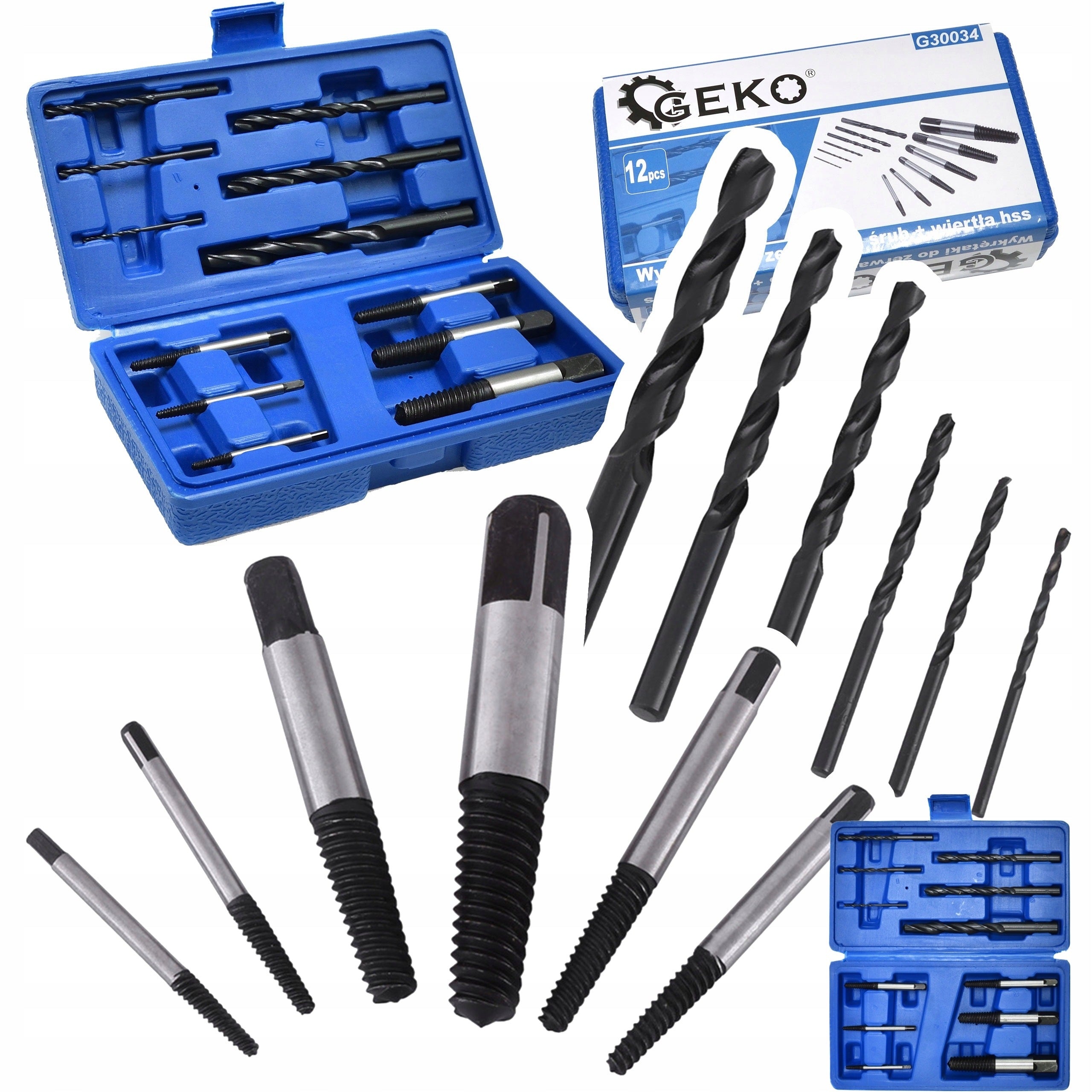 SCREWDRIVERS FOR BROKEN SCREWS 6PCS + DRILL HSS 2 3 4 6 7 9,5MM LEFT-HANDED