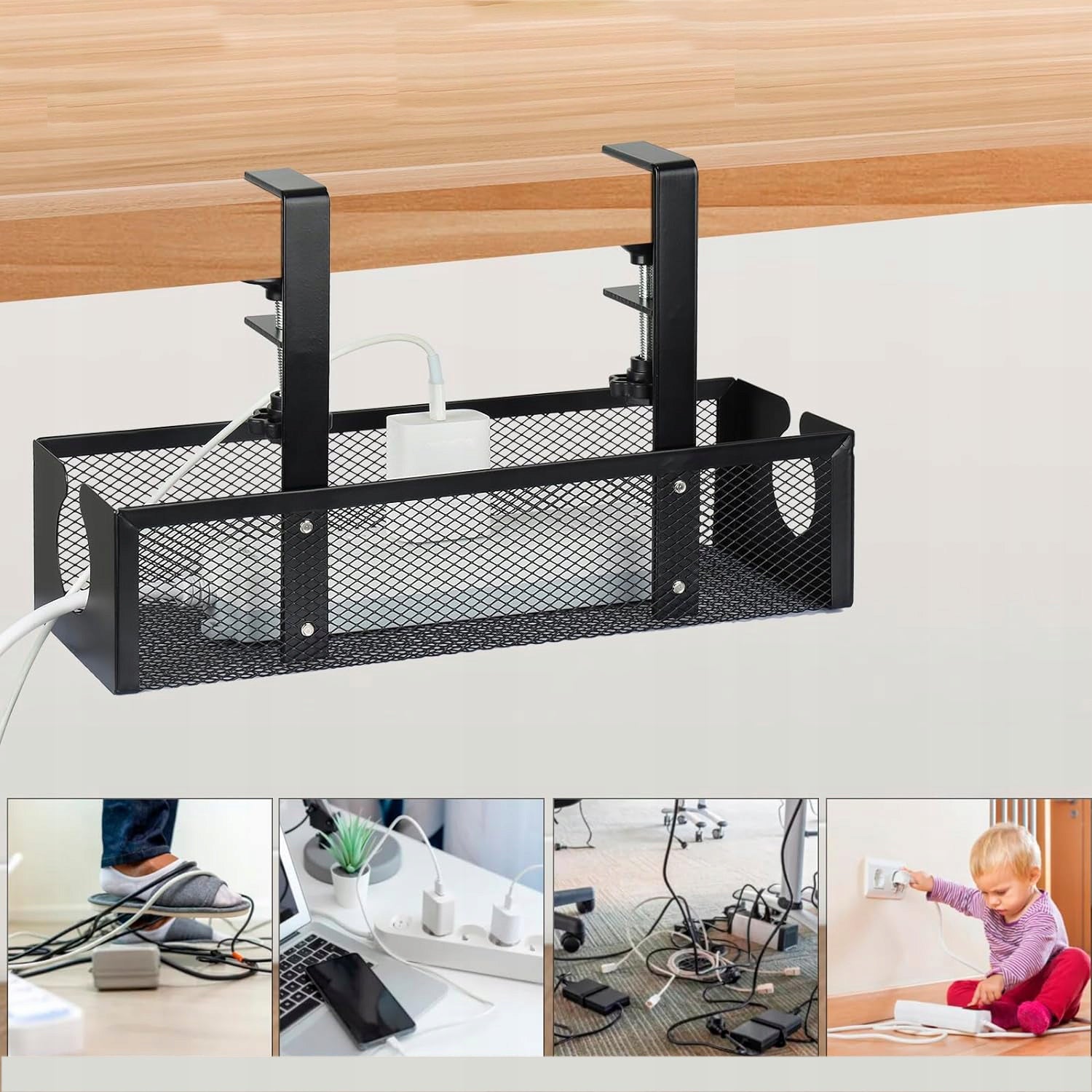 SCREWLESS DENSE MESH UNDER DESK BASKET FOR CABLE MANAGEMENT Brand no brand
