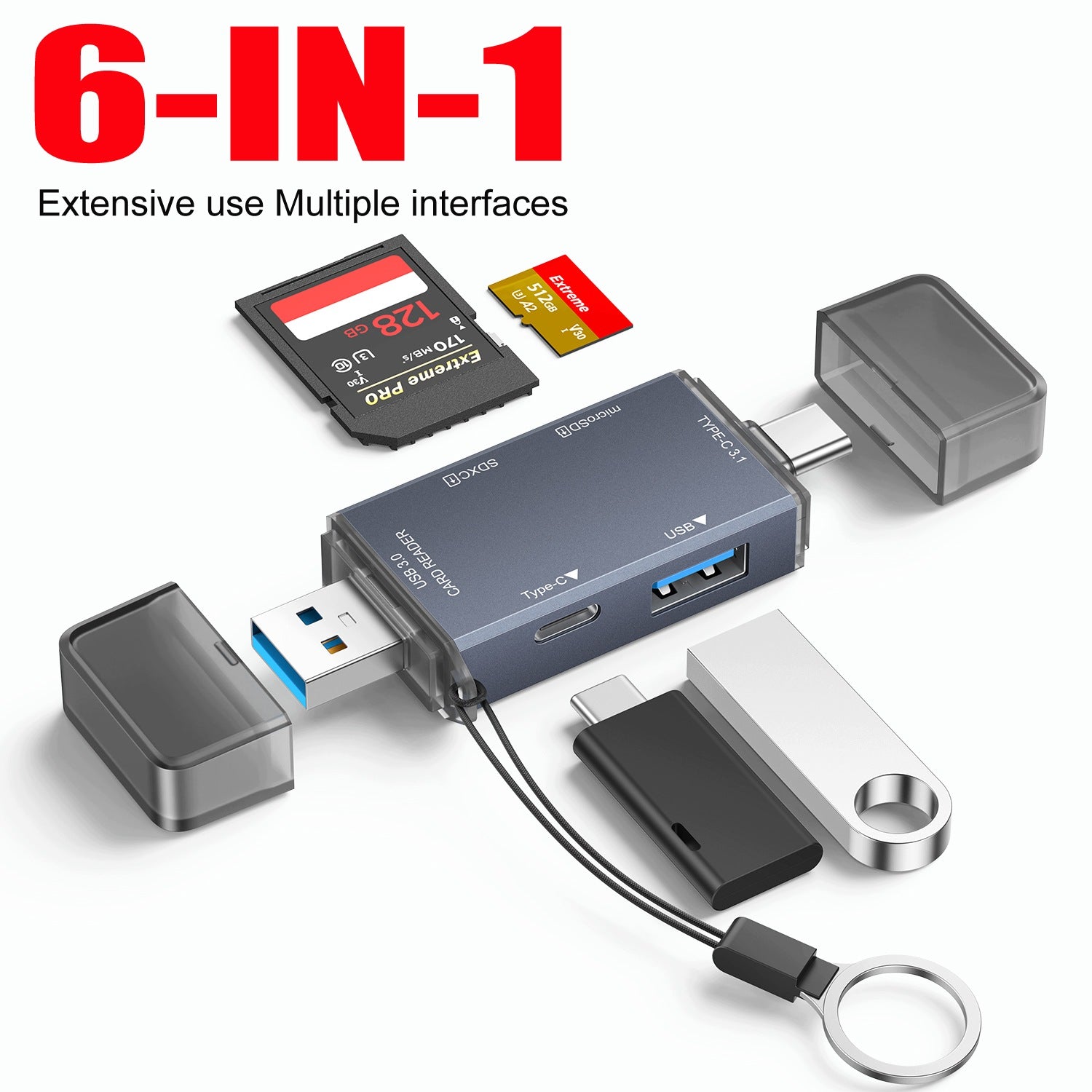 SD Memory Card Reader MicroSD OTG USB-C USB 3.0 Micro USB Adapter 6in1 Packaging status original