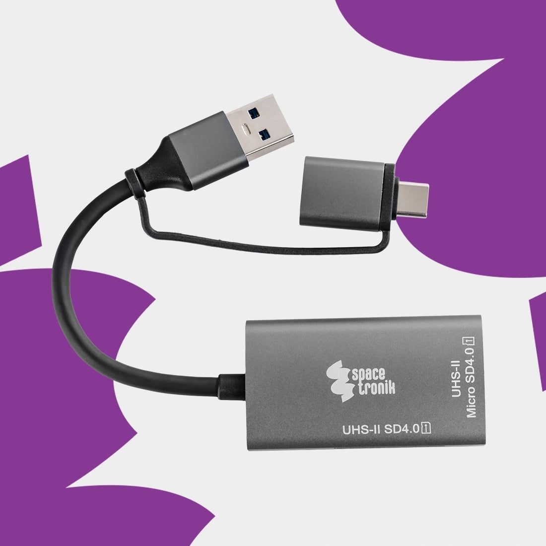 SD Memory Card Reader MicroSD USB-C USB-A Adapter Spacetronik Packaging status original