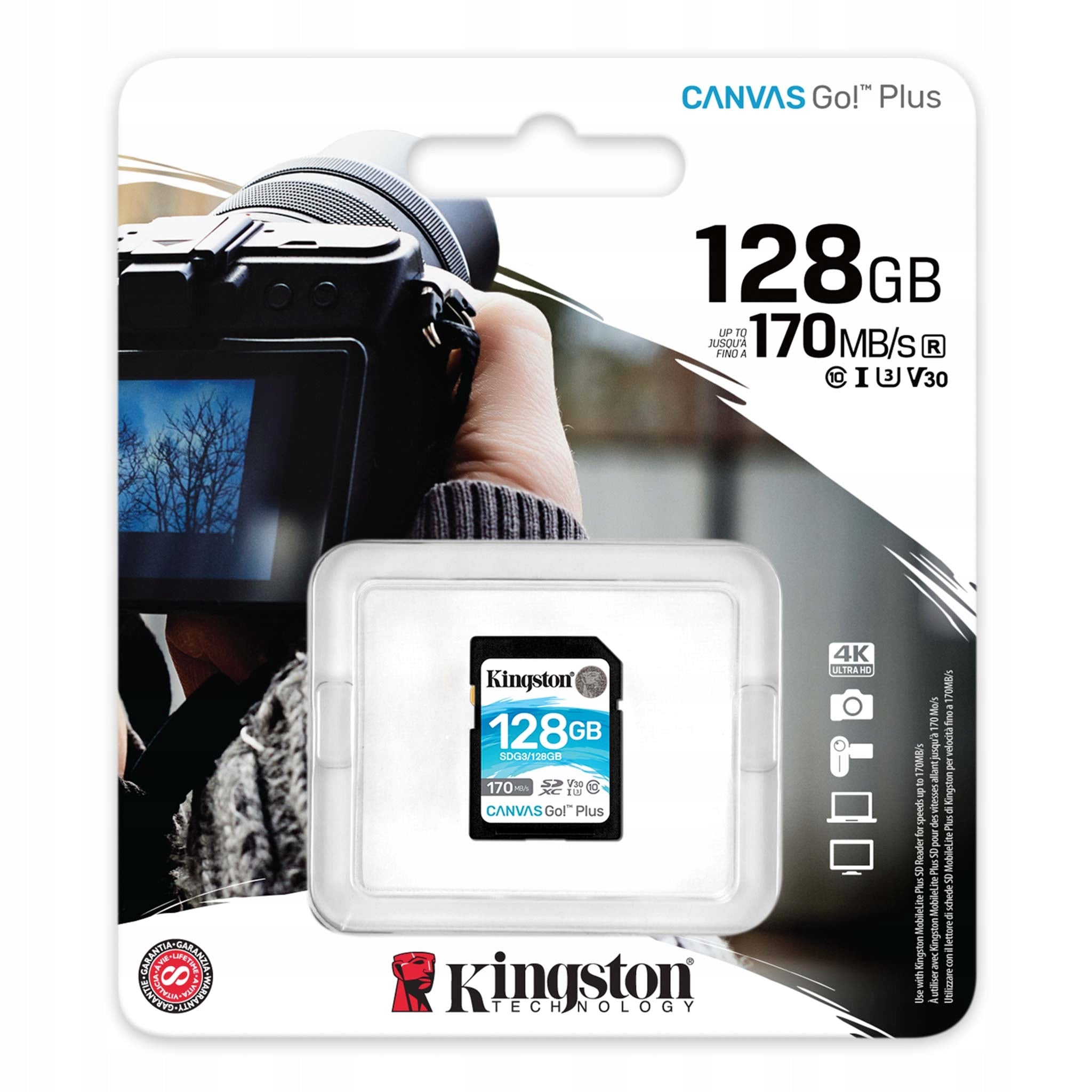 SD card 128GB Kingston SDXC Class10 U3 170/90MB/s Manufacturer code SDG3/128GB