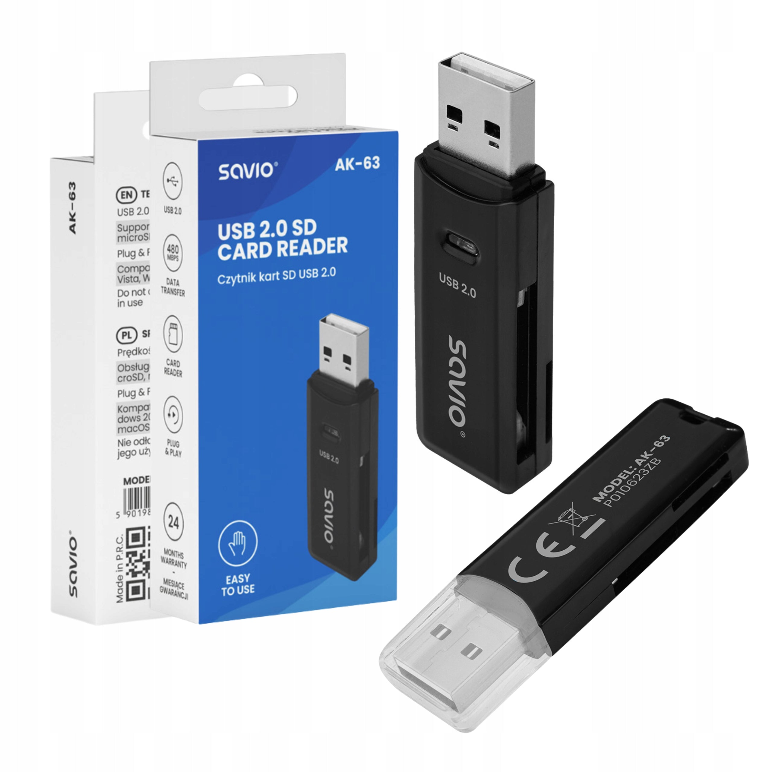 SD card reader SAVIO AK-63 USB 2.0 480 Mbps Plug & Play