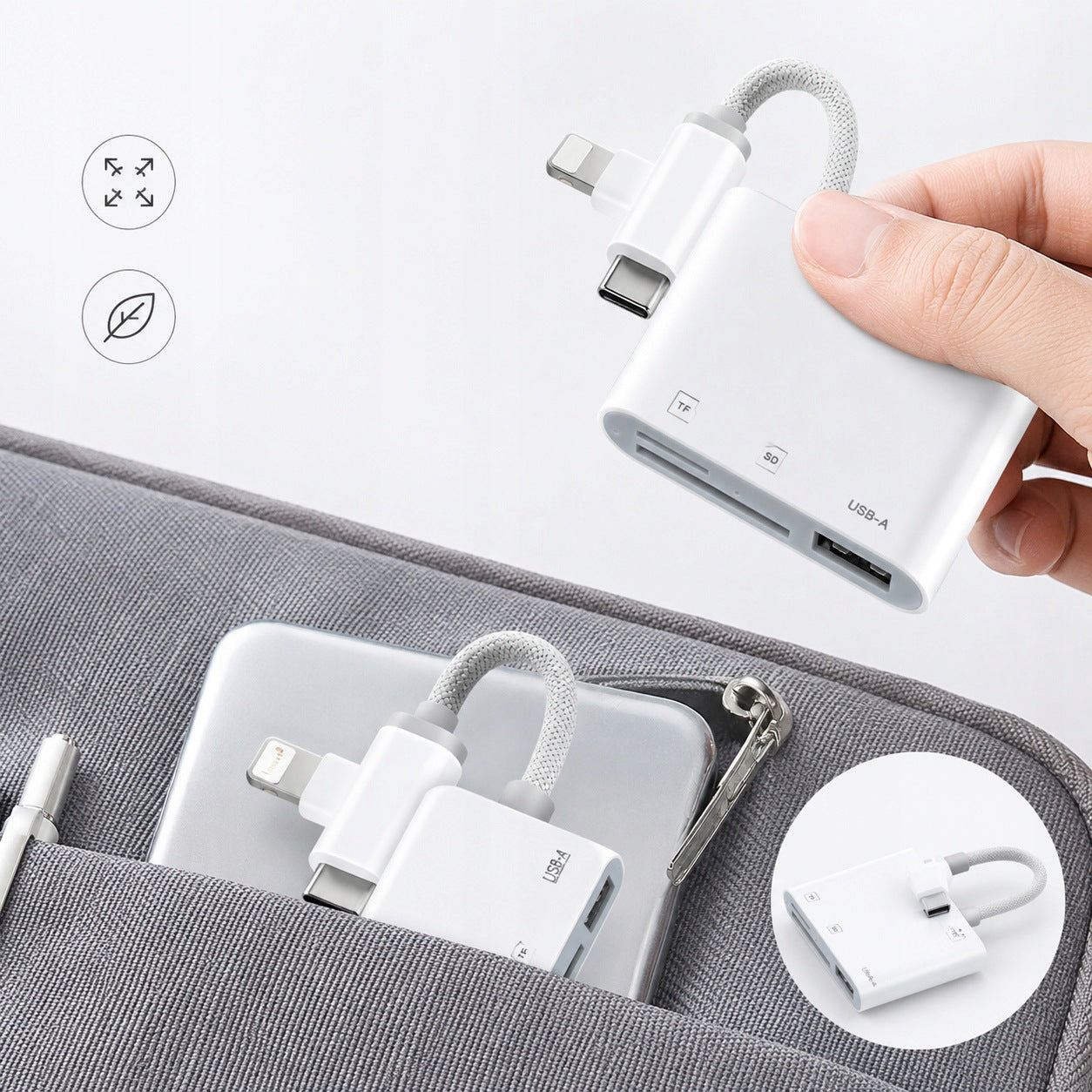 SD microSD TF Card Reader USB-C Lightning USB-A 3in1 for Laptop Phone Manufacturer code Elarionith0704-8