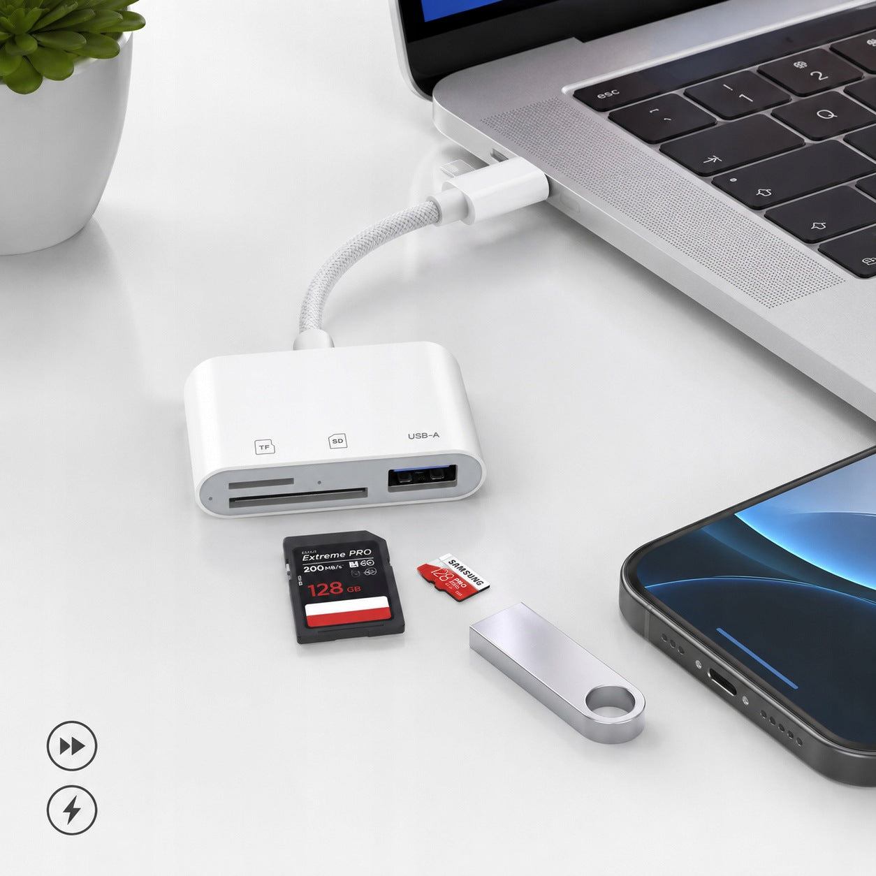 SD microSD TF Card Reader USB-C Lightning USB-A 3in1 for Laptop Phone Packaging status original