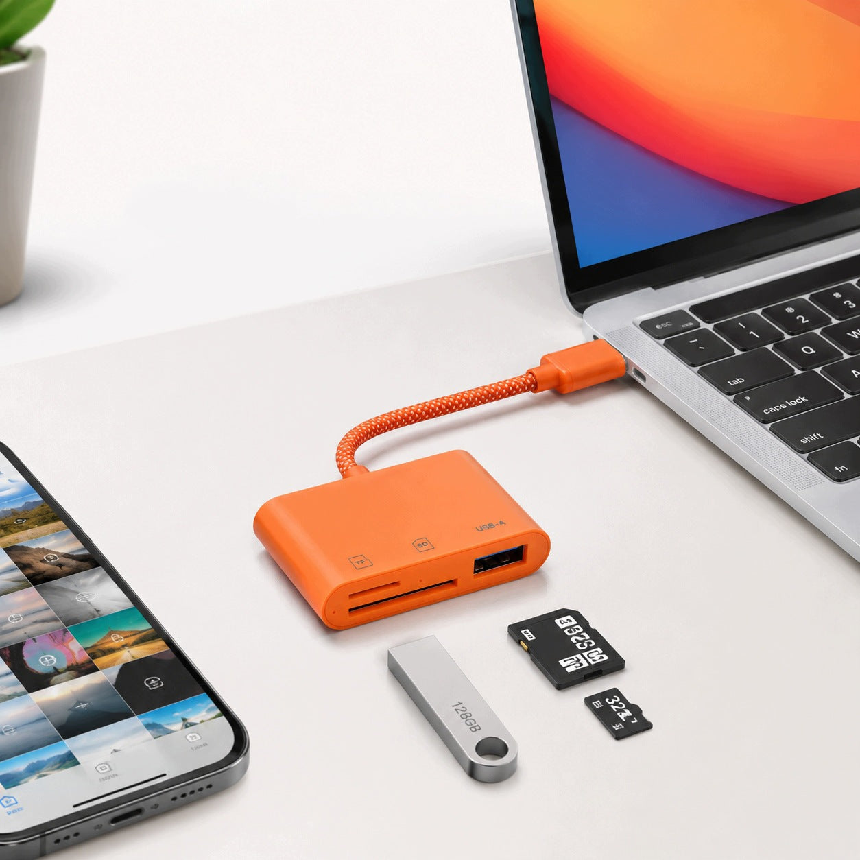 SD microSD TF Card Reader USB-C Lightning USB-A 3in1 for Laptop Phone Packaging status original