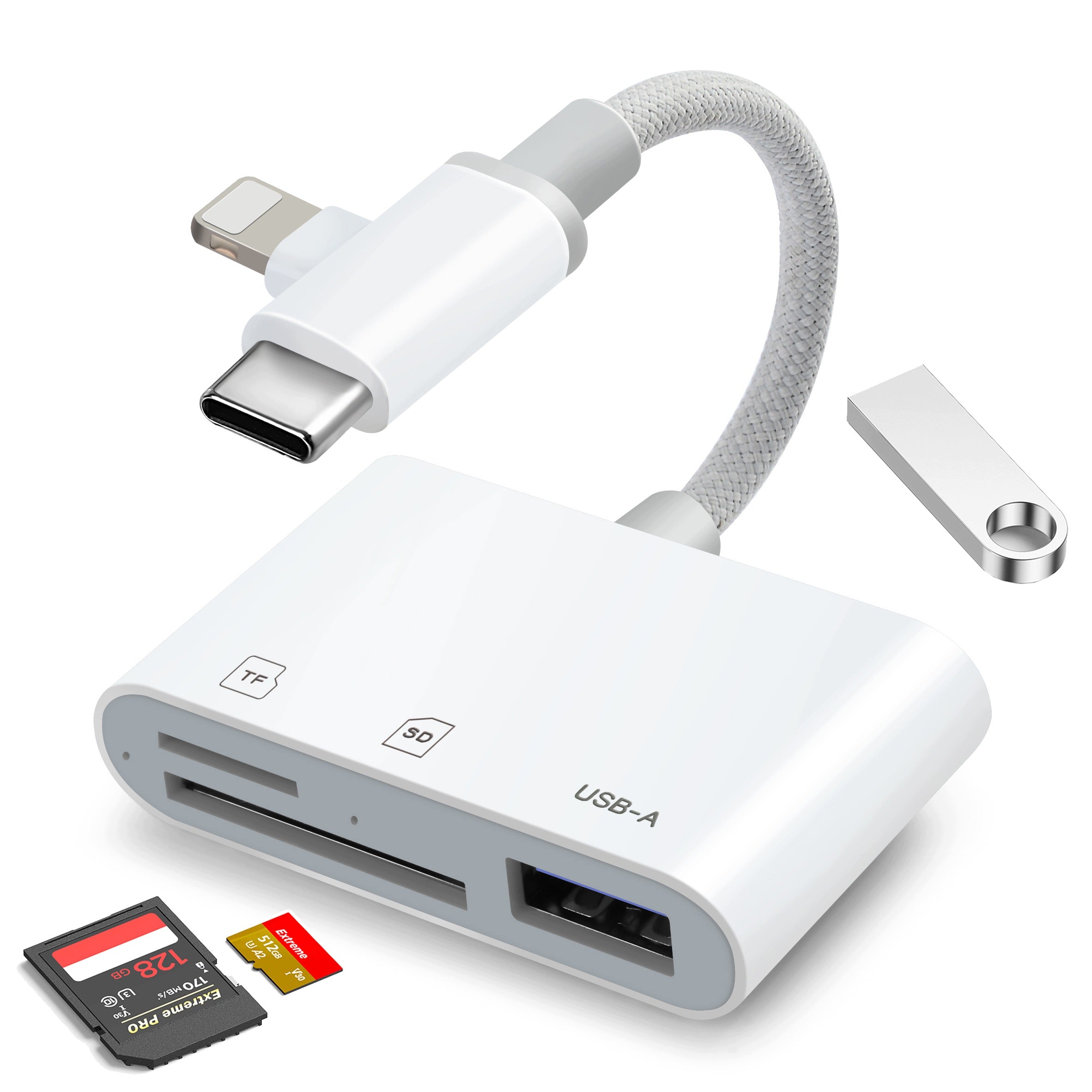 SD microSD TF Card Reader USB-C Lightning USB-A 3in1 for Laptop Phone