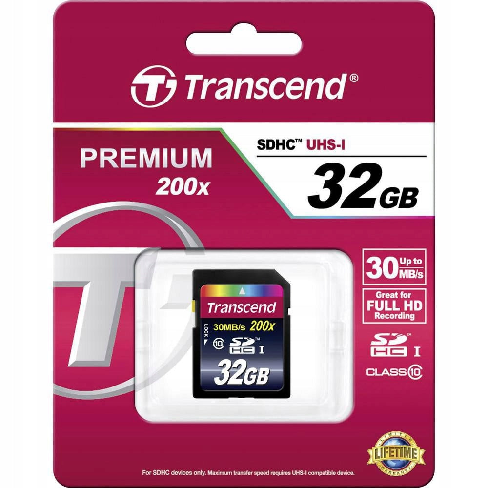 SDHC memory card Transcend, 32 GB, class 10 Manufacturer Transcend
