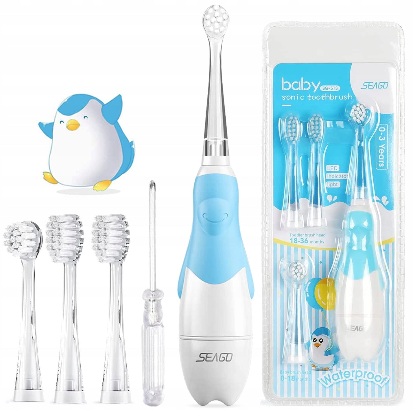 SEAGO SG-513 Electric Baby Toothbrush LED Timer IPX7 Blue