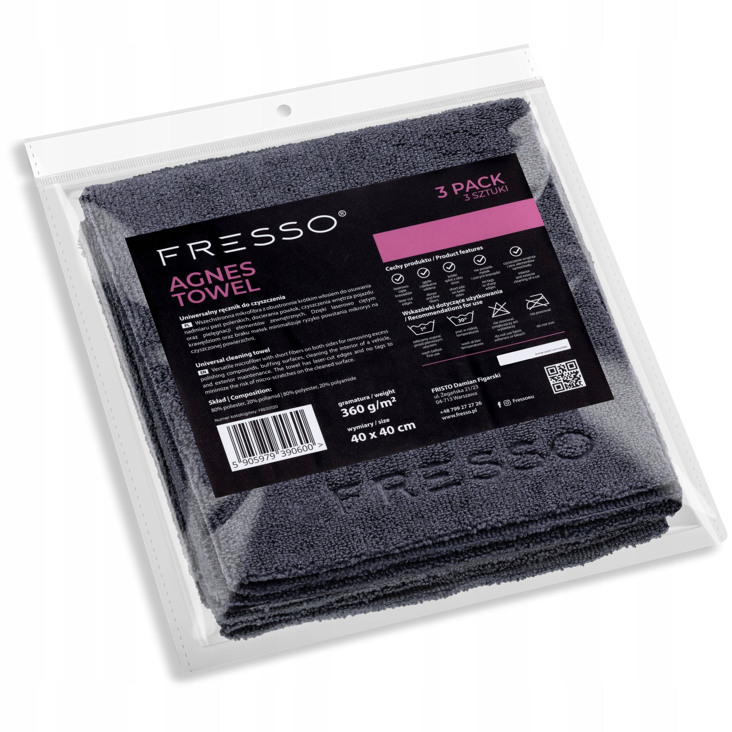 SEAMLESS MICROFIBER FOR CAR Fresso Agnes Towel 3 Pack 40x40 Universal