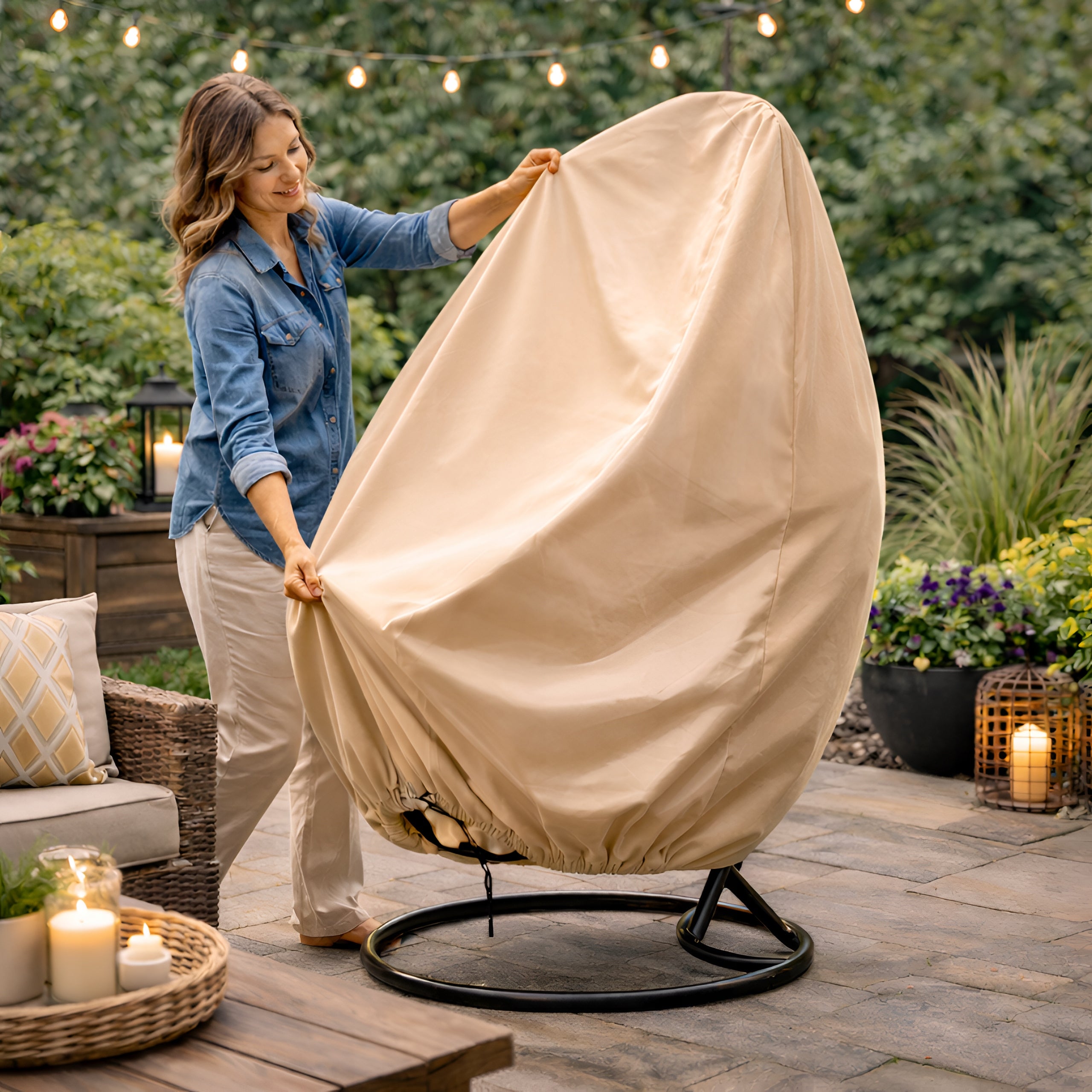 SEAT COVER HANGING GARDEN SWING COCOON BASKET COVER WATERPROOF Manufacturer code POKROWIEC NA FOTEL WISZĄCY ROZPINANY BEŻOWY