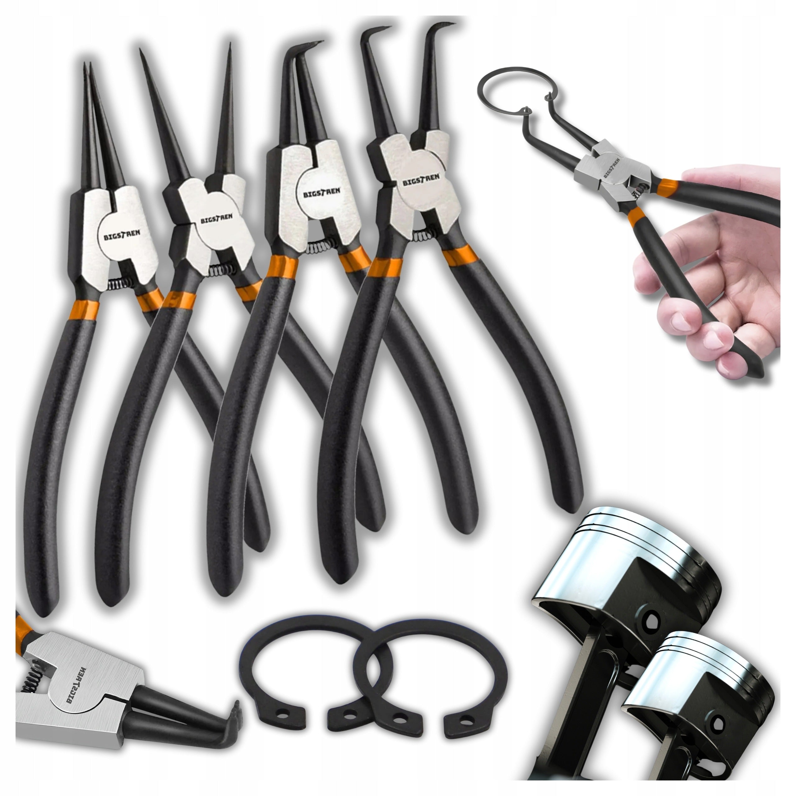 SEGER PLIERS SOLID STRONG FOR CLAMP RINGS SET OF 4 ELEMENTS