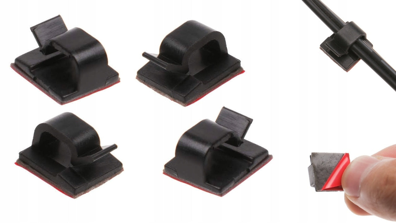 SELF ADHESIVE CABLE HOLDER for cables black 4 pieces