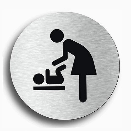 SELF ADHESIVE CHANGING SIGN SILVER ROUND FOR BABIES 70MM metal