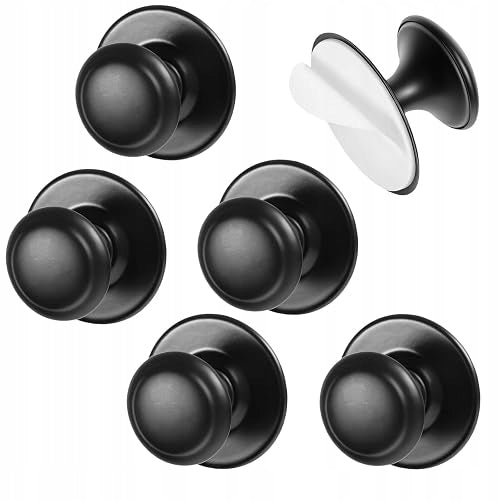 SELF ADHESIVE DRAWER KNOBS BLACK STAINLESS STEEL 6 PIECES WITHOUT DRILLING