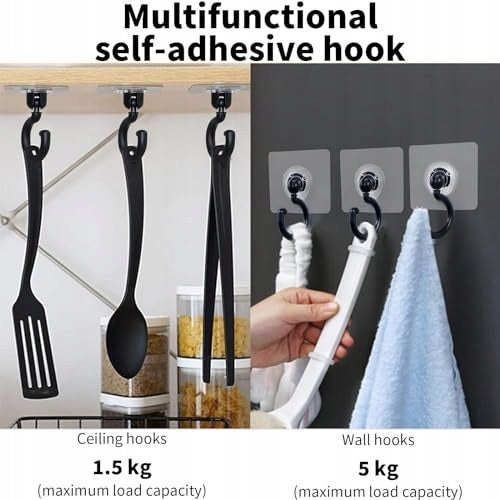 SELF-ADHESIVE HOOKS 360 FOR TOWELS WITHOUT DRILLING 12 PCS. Manufacturer code Bez marki
