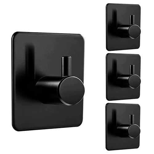 SELF ADHESIVE HOOKS BLACK STEEL 5KG FOR KITCHEN BATHROOM SET OF 4 Brand no brand