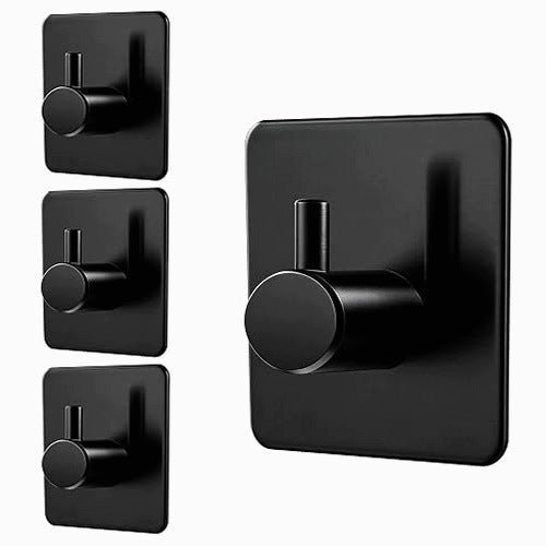 SELF ADHESIVE HOOKS BLACK STEEL 5KG FOR KITCHEN BATHROOM SET OF 4