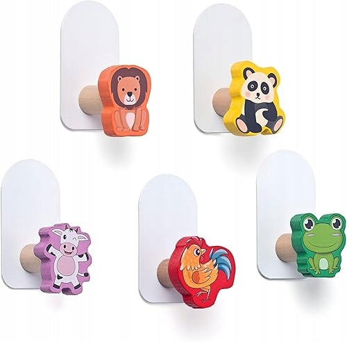 SELF-ADHESIVE HOOKS FOR CHILDREN WOODEN ANIMALS WITHOUT DRILLING 5 PCS