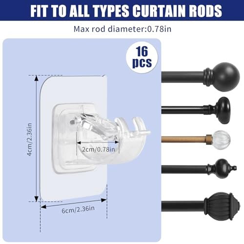 SELF-ADHESIVE HOOKS FOR CURTAINS WITHOUT DRILLING TRANSPARENT 16 PCS Manufacturer code SWC5908201334694