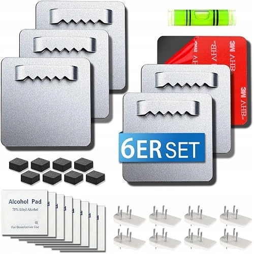 SELF-ADHESIVE HOOKS FOR PAINTINGS SET OF 6 ALUMINUM WITHOUT DRILLING