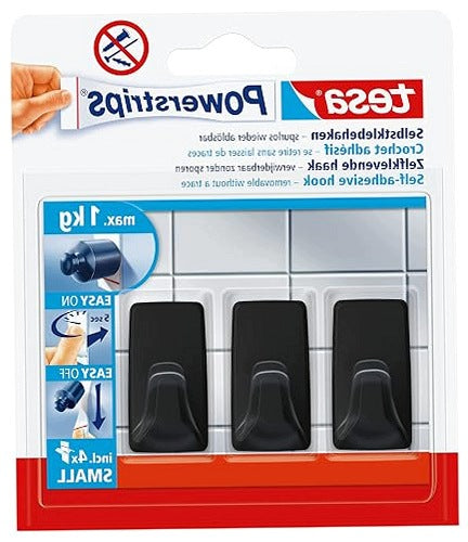 SELF ADHESIVE HOOKS FOR SQUARE WALLS SMALL WITHOUT DRILLING SET OF 3 plastic