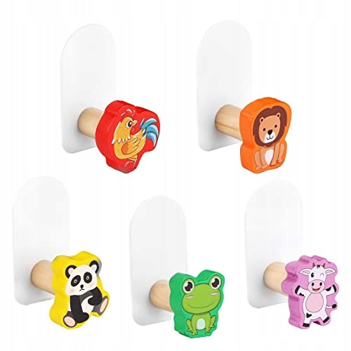 SELF ADHESIVE HOOKS WOODEN FOR CHILDREN ANIMALS 5 PIECES metal Brand no brand