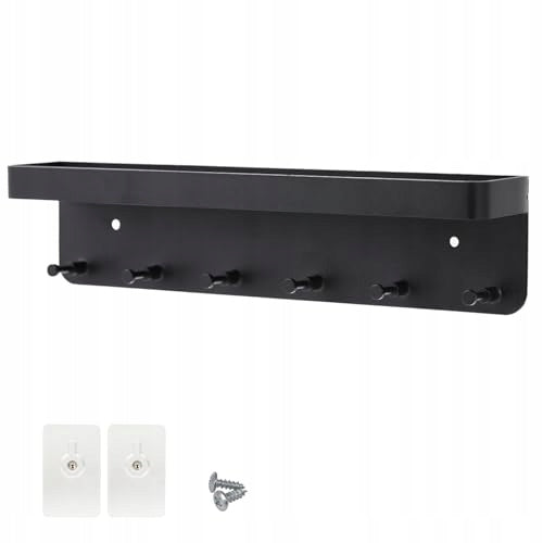 SELF ADHESIVE KEY HANGER WITH MATTE STEEL SHELF 6 HOOKS Brand no brand
