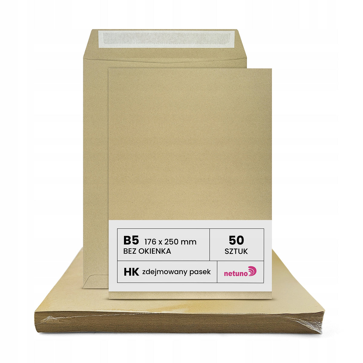 SELF-ADHESIVE LETTER ENVELOPES WITH STRAP B5 HK BROWN FOR DOCUMENTS 50 PIECES