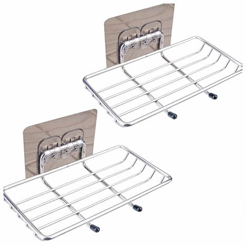 SELF ADHESIVE STEEL SOAP DISH FOR SHOWER HOOKS 2 PCS STEEL