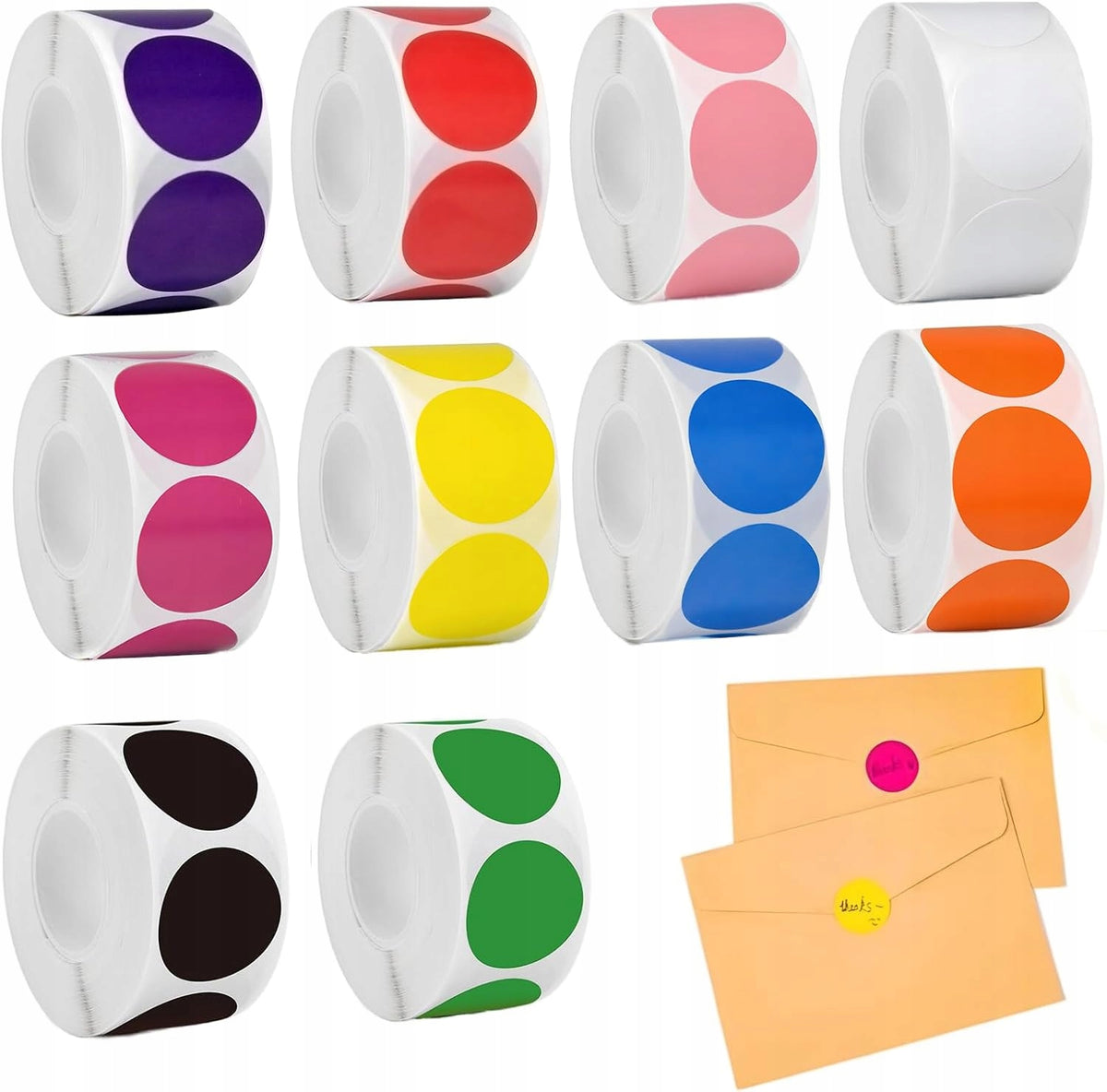 SELF-ADHESIVE STICKERS DOTS 25MM 5000 PIECES 10 COLORS ROLL