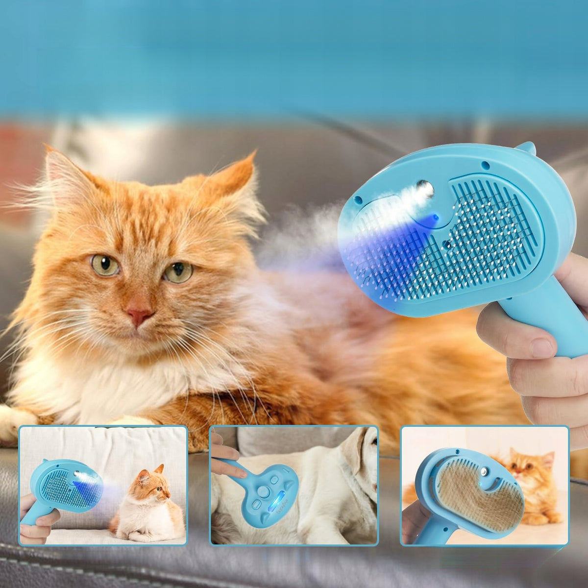 SELF-CLEANING STEAM BRUSH FOR CATS AND DOGS - BLUE LIGHT Brand no brand
