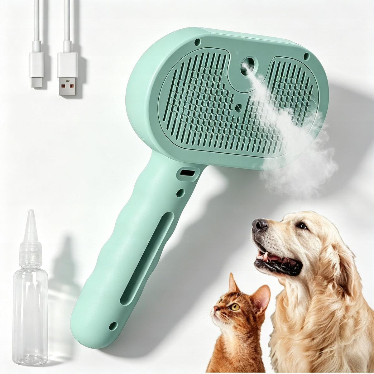 SELF-CLEANING STEAM BRUSH FOR COMBING CAT DOG HAIR CARE