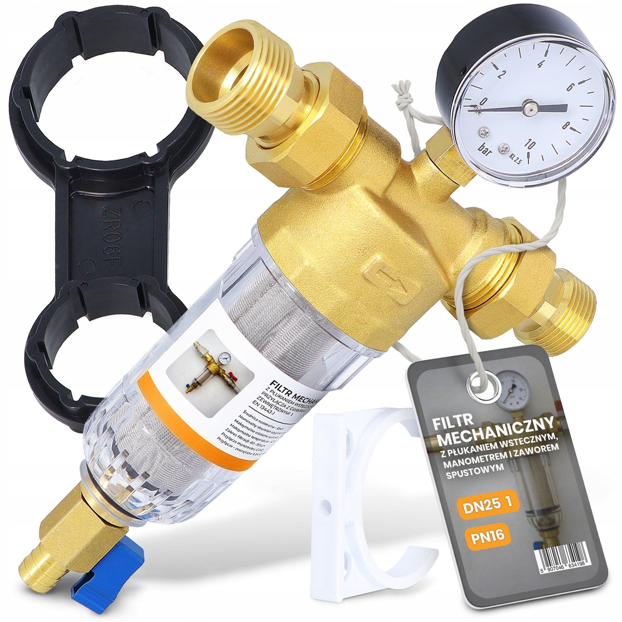 SELF-CLEANING WATER FILTER 1'' DN25 Pressure Gauge Valve REVERSE RINSING A9-T