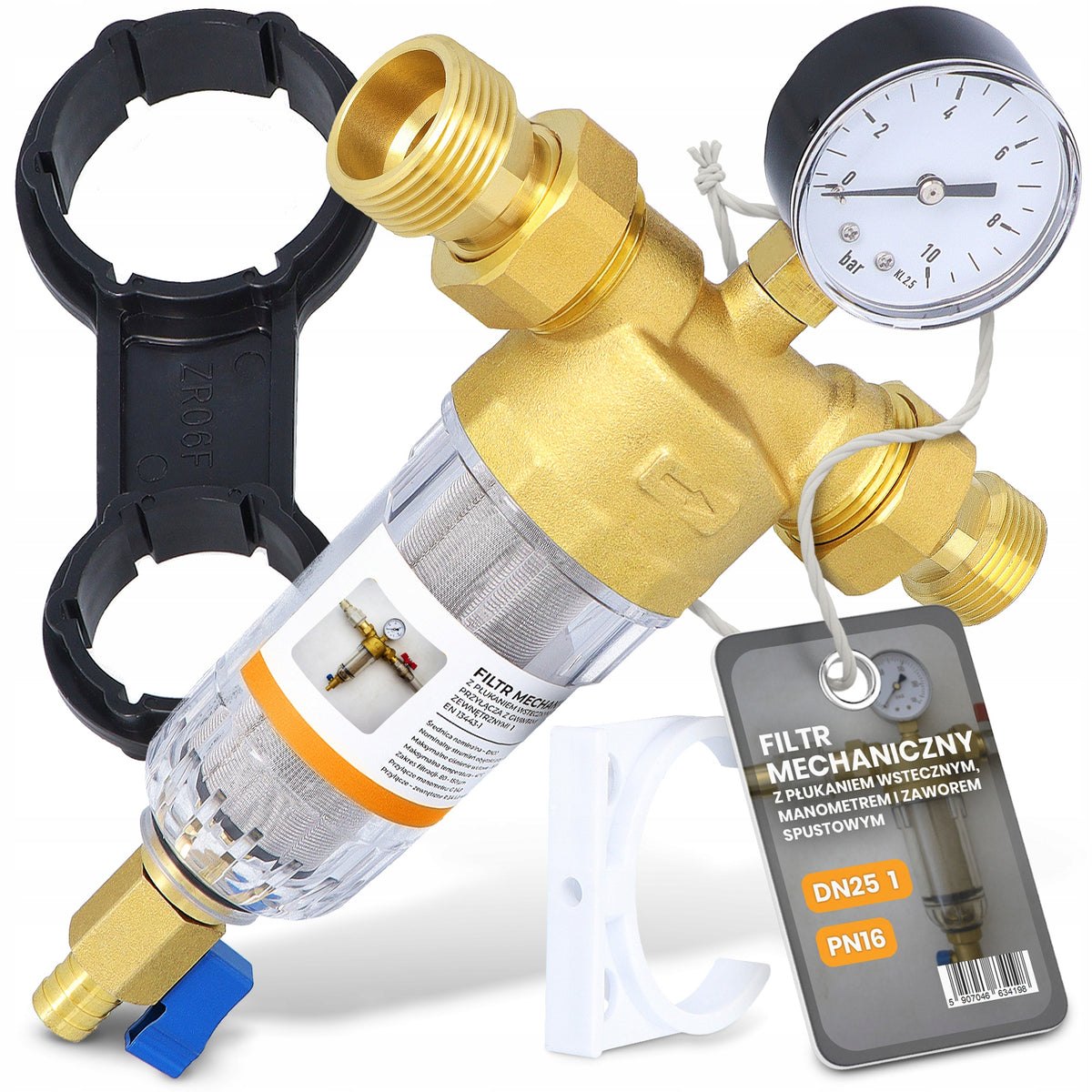 SELF-CLEANING WATER FILTER 1'' DN25 Pressure Gauge Valve REVERSE RINSING A9-T
