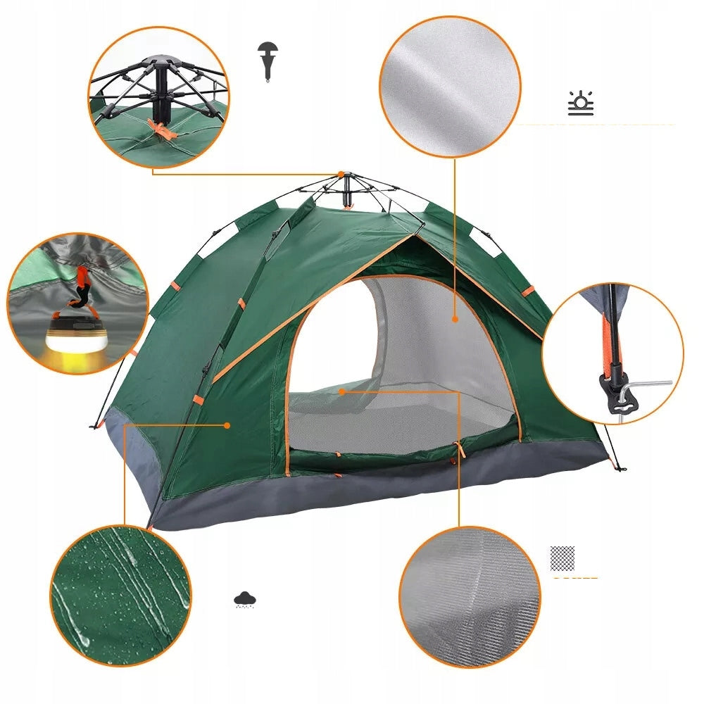 SELF-FOLDING CAMPING TENT FOR 2-3 PEOPLE WATERPROOF Floor waterproofness less than 2000 mm