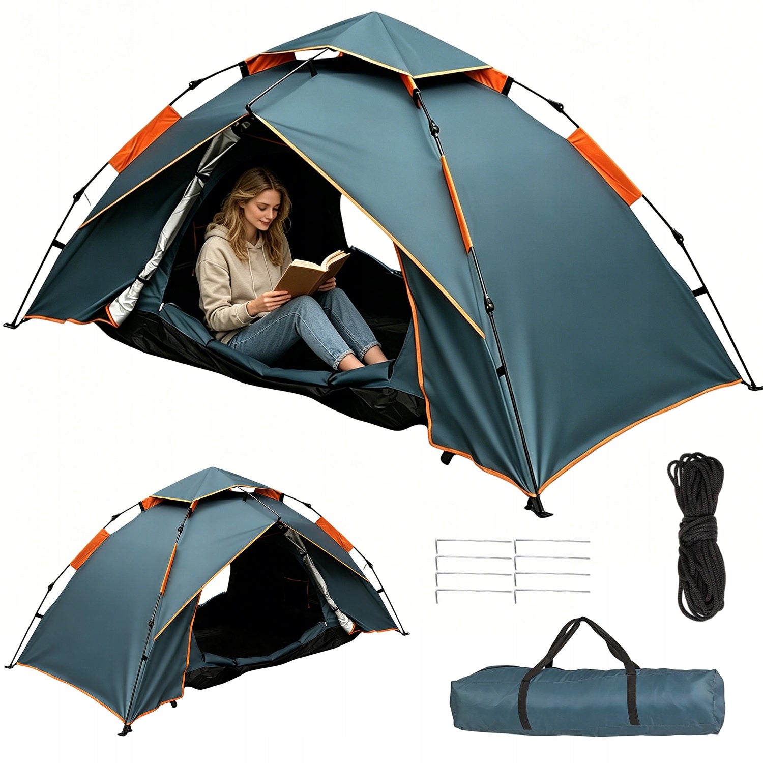SELF-FOLDING TENT 1-2 PERSONS 225x135x110cm FOR CAMPING AND HIKING Packaging status original