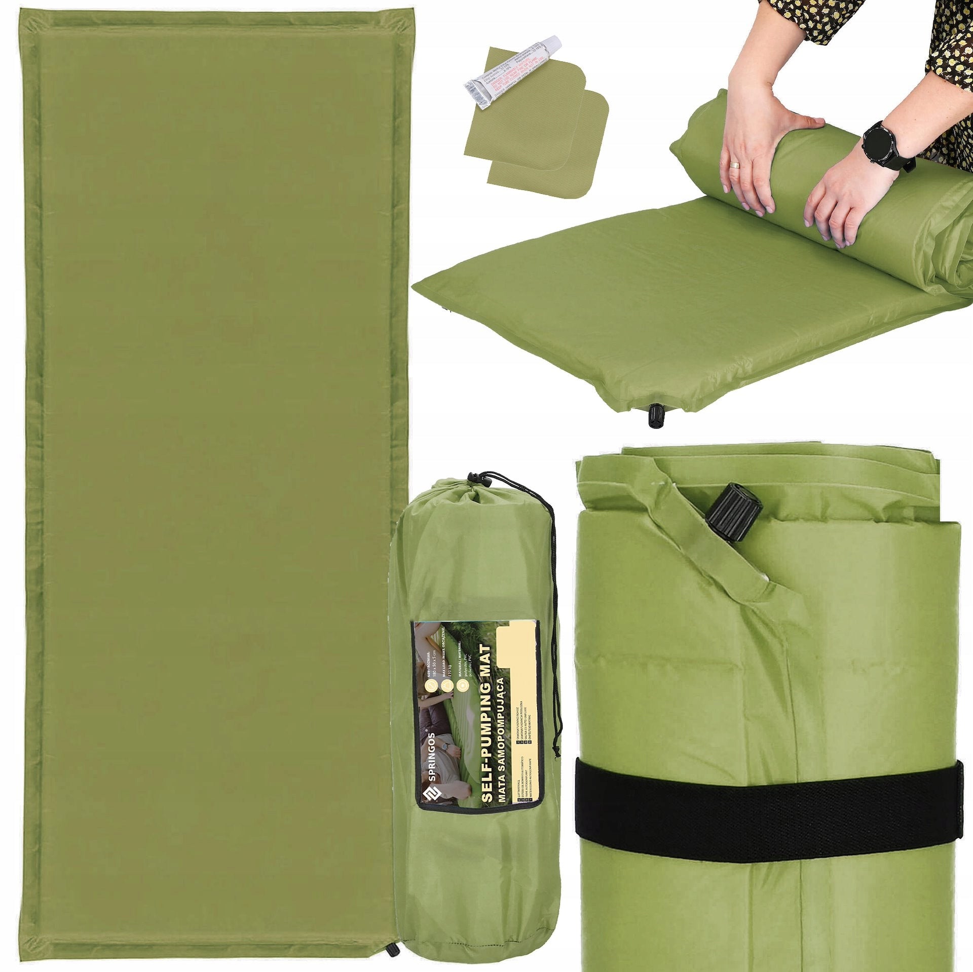 SELF-INFLATING MAT KARIMATA 180x50cm SOFT GREEN THICK MATTRESS COVER