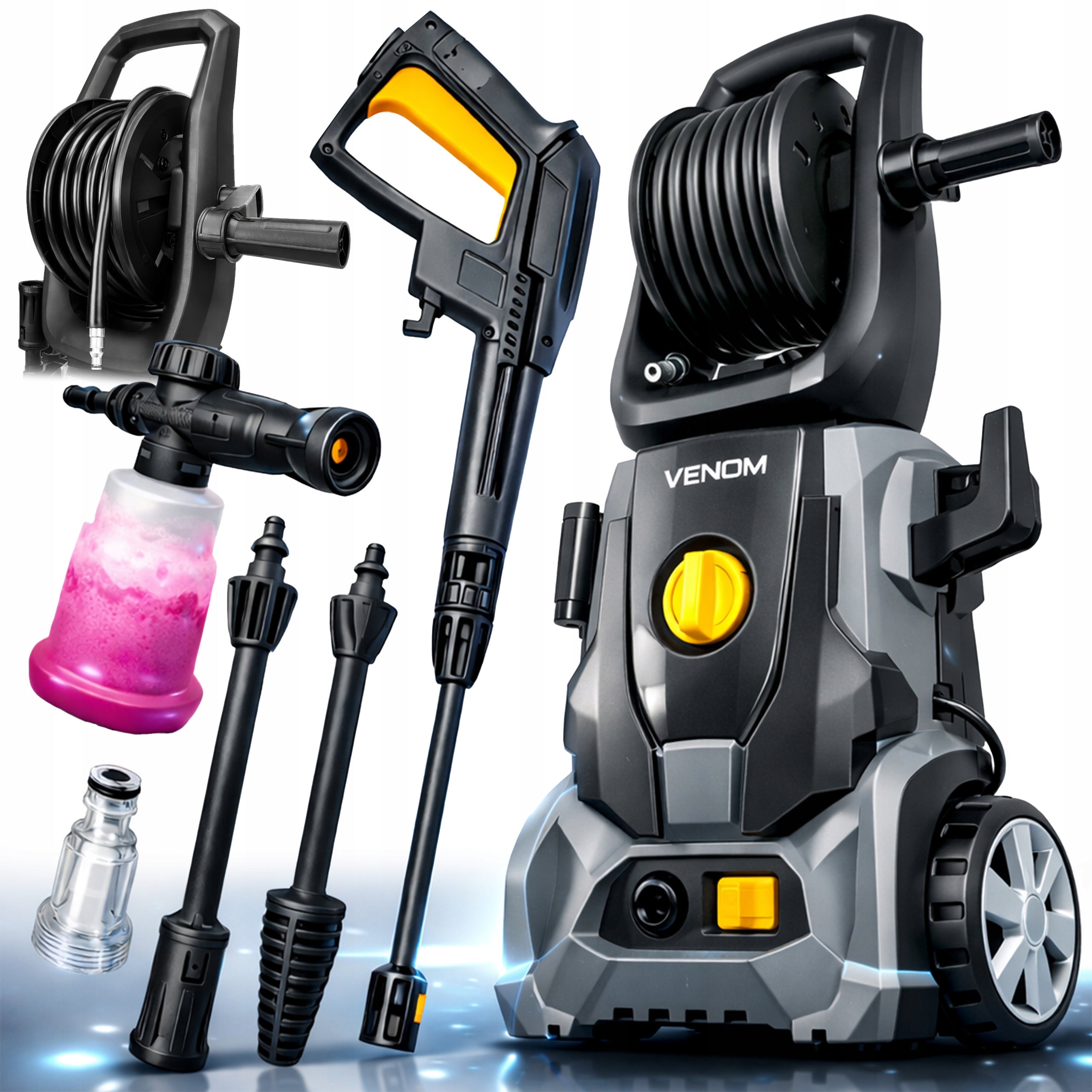 SELF-SUCTION PRESSURE WASHER VENOM 1800W ALUMINUM PUMP RETRACTOR FOAMER