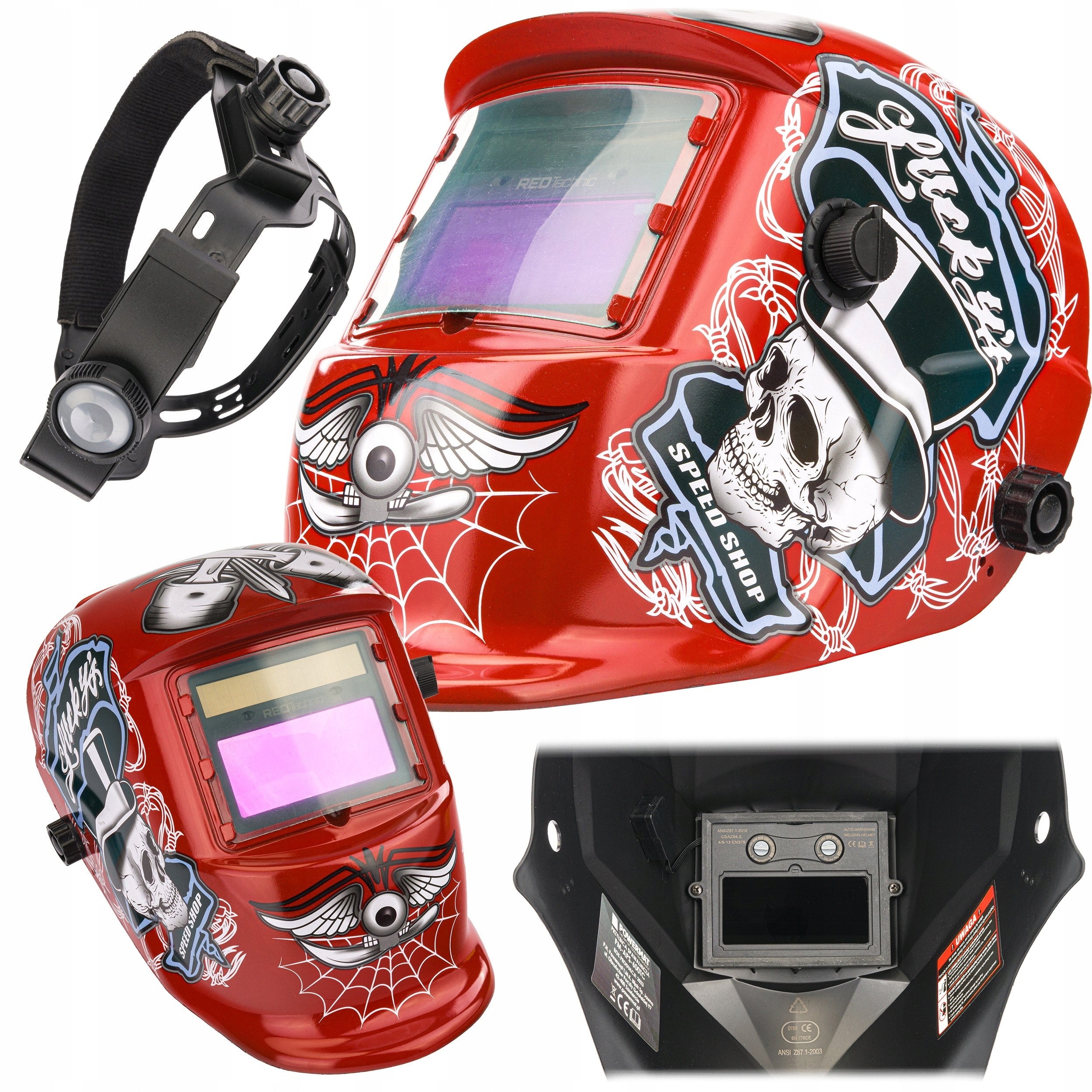 SELF-TINTING VISOR MASK WELDING AUTOMATIC FILTER RED TECHNIC