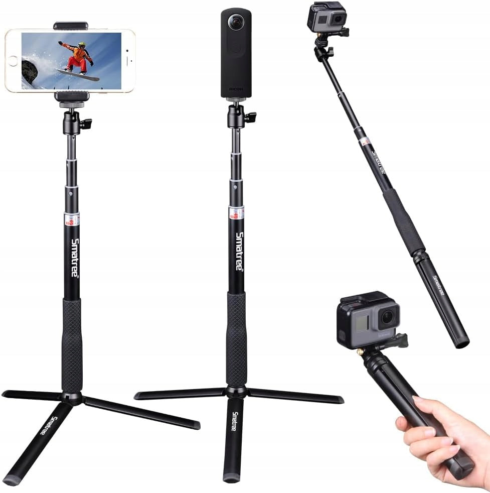 SELFIE STICK TRIPOD FOR GOPRO CAREERS AND PHONES 93 CM BLACK FOLDING STAND Packaging status original