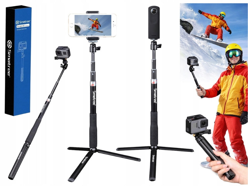 SELFIE STICK TRIPOD FOR GOPRO CAREERS AND PHONES 93 CM BLACK FOLDING STAND