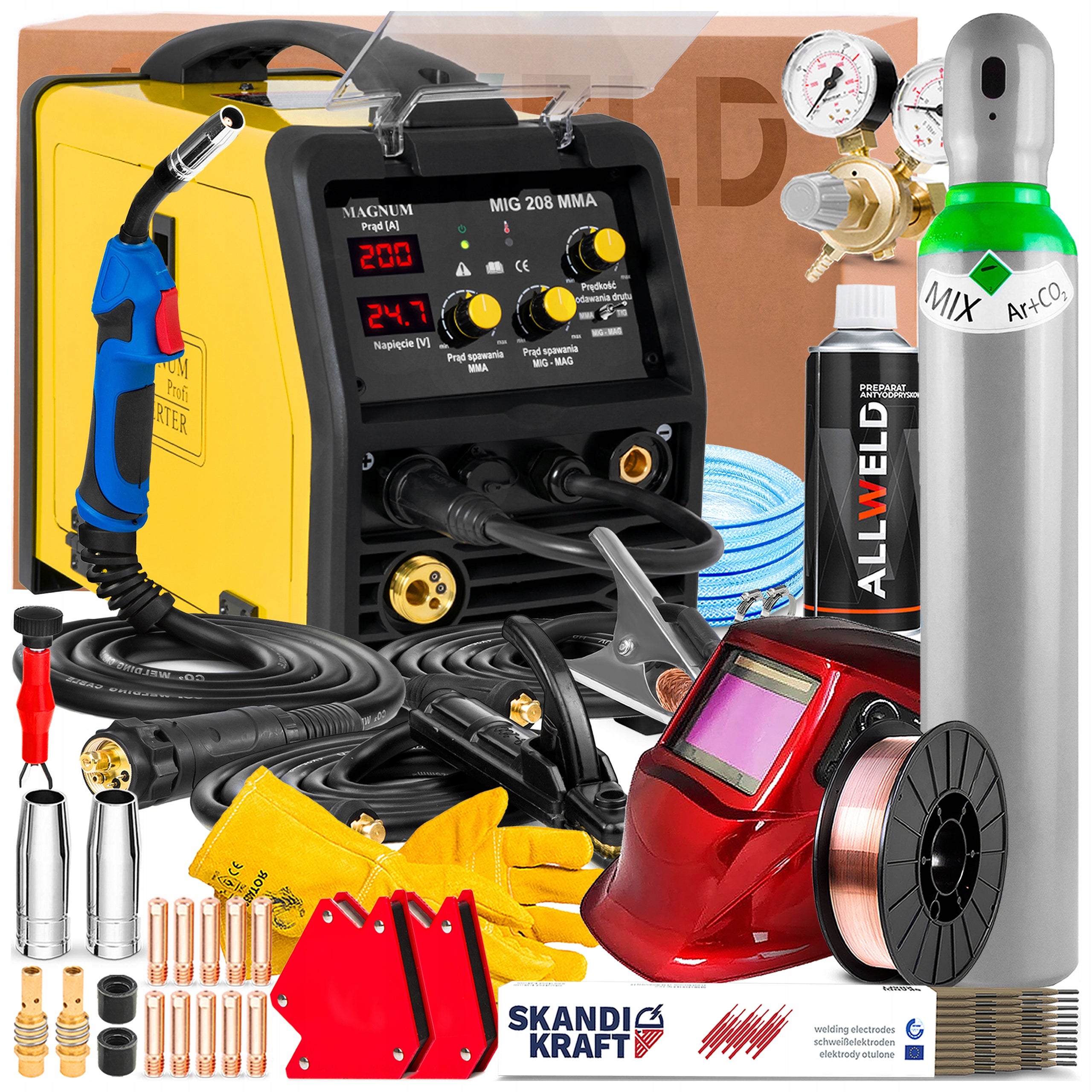 SEMI-AUTOMATIC MAGNUM MIG 208 MMA 230V 200A TIG LIFT FLUX FOR STEEL AND ALUMINIUM