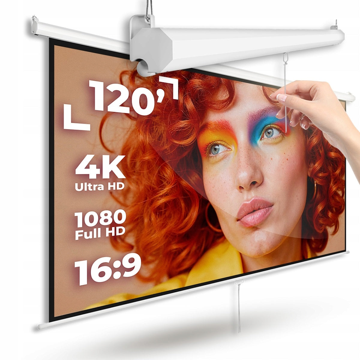 SEMI-AUTOMATIC PROJECTION SCREEN FOR CEILING WALL PROJECTOR 120 INCHES