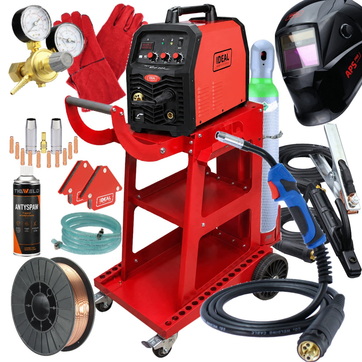 SEMI-AUTOMATIC WELDING MACHINE 220A 230V MIGOMAT TECNOMIG 220 MIG MMA IDEAL TROLLEY