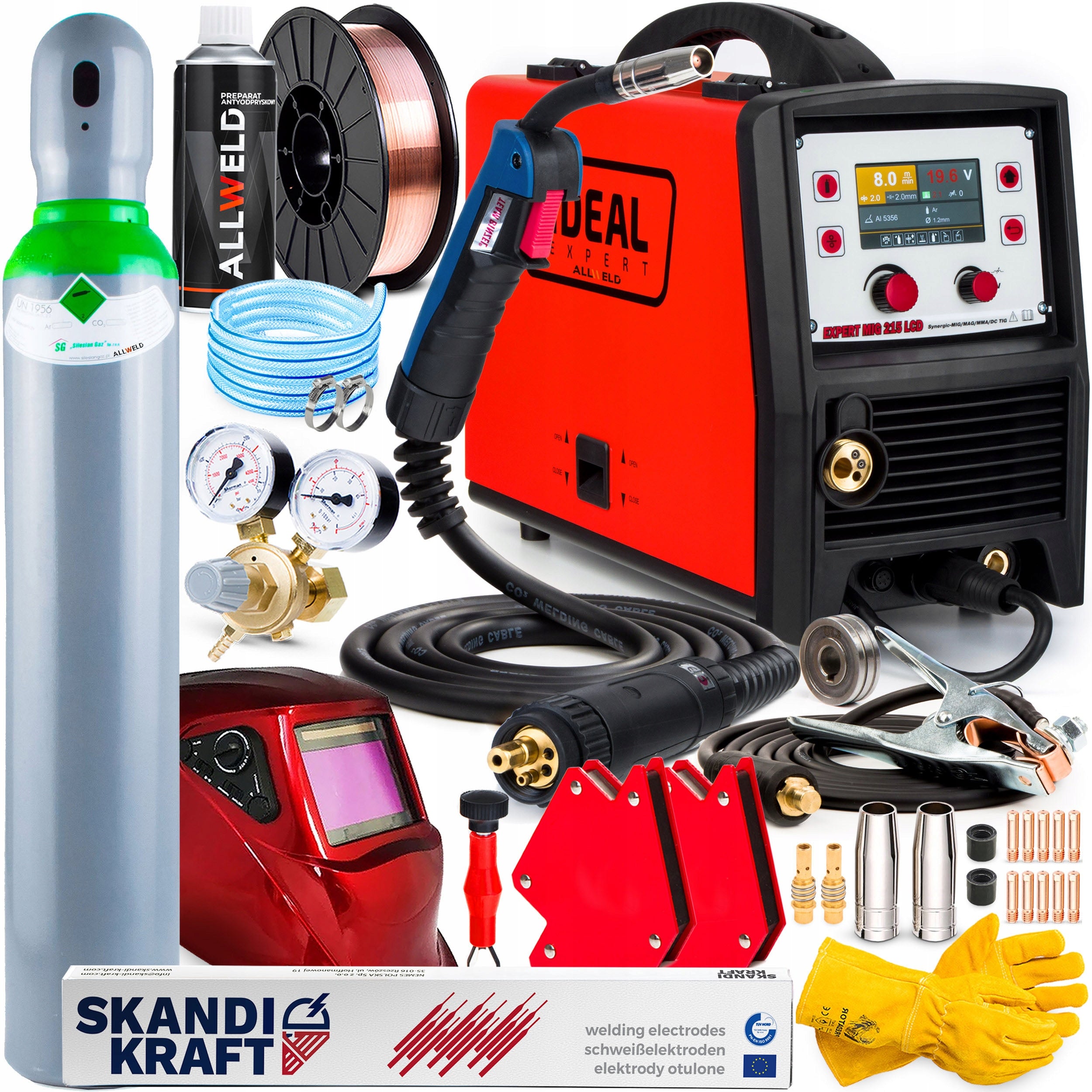 SEMI-AUTOMATIC WELDING MACHINE IDEAL EXPERT MIG 215 LCD MMA TIG 230V 200A ALUMINIUM