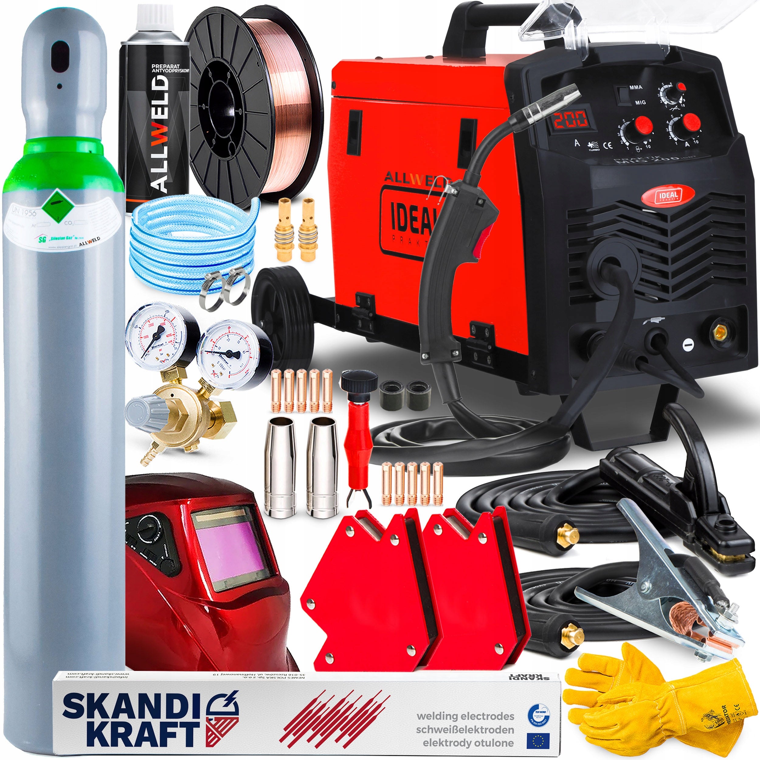 SEMI-AUTOMATIC WELDING MACHINE IDEAL PRAKTIK MIG 200 IGBT MAG MMA FLUX 230V 200A