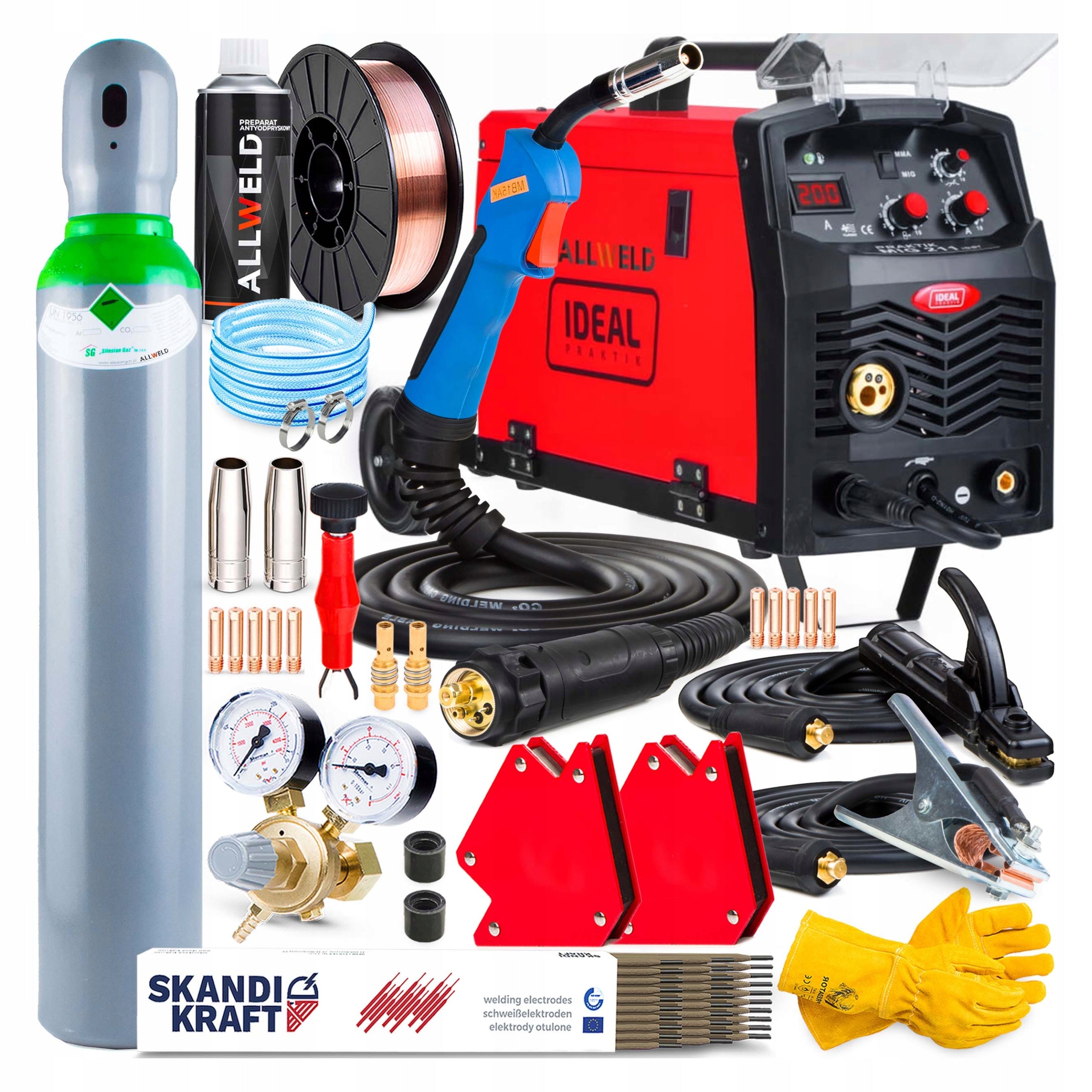 SEMI-AUTOMATIC WELDING MACHINE IDEAL PRAKTIK MIG 211 IGBT MMA FLUX 230V 200A 3IN1