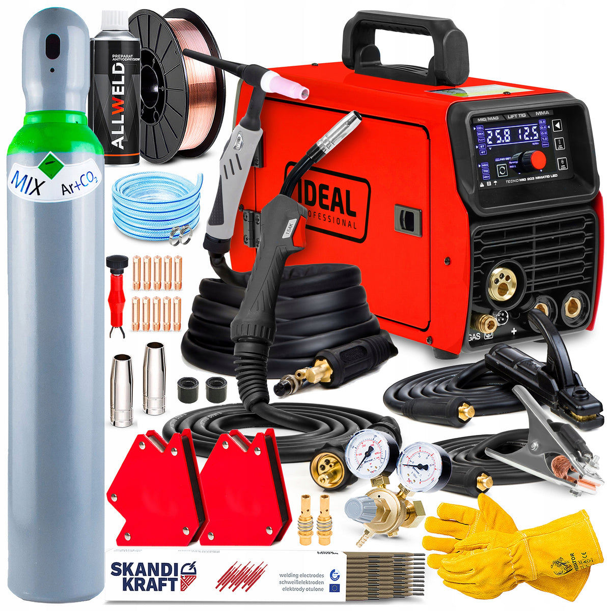SEMI-AUTOMATIC WELDING MACHINE IDEAL TECNO MIG 203 LED SYNERGIC MMA TIG 200A 230V